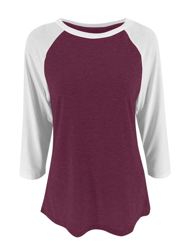 Bingerlily Women's Casual T-Shirts 3/4 Sleeve Color Block Cute Tops Comfy Blouses (Wine Red, Medium) - Image 4